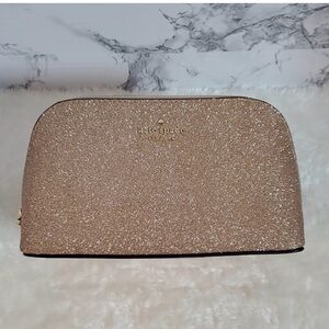 kate spade Gold Glitter Cosmetic Bag EUC with a cosmetic mirror and lip, scrub